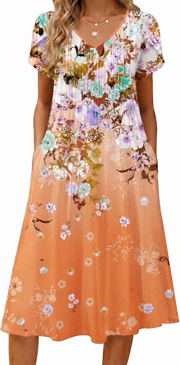 p00_0.jpg Casual Summer Dress 2026 Short Sleeve Dresses Pleats Midi A image 1
