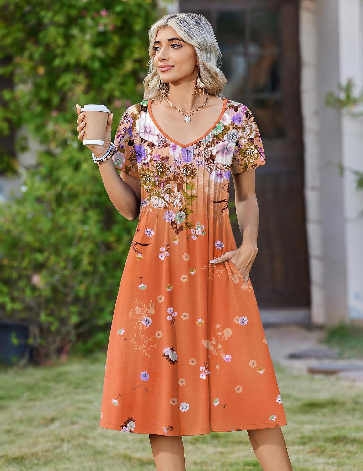 p00_1.jpg Casual Summer Dress 2026 Short Sleeve Dresses Pleats Midi A image 2