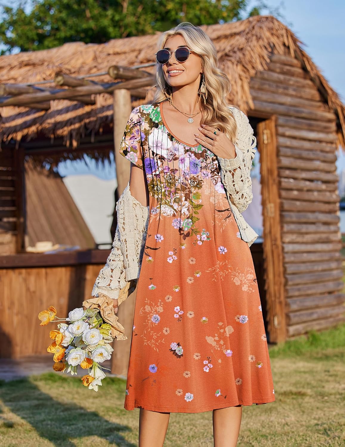 p00_2.jpg Casual Summer Dress 2026 Short Sleeve Dresses Pleats Midi A image 3