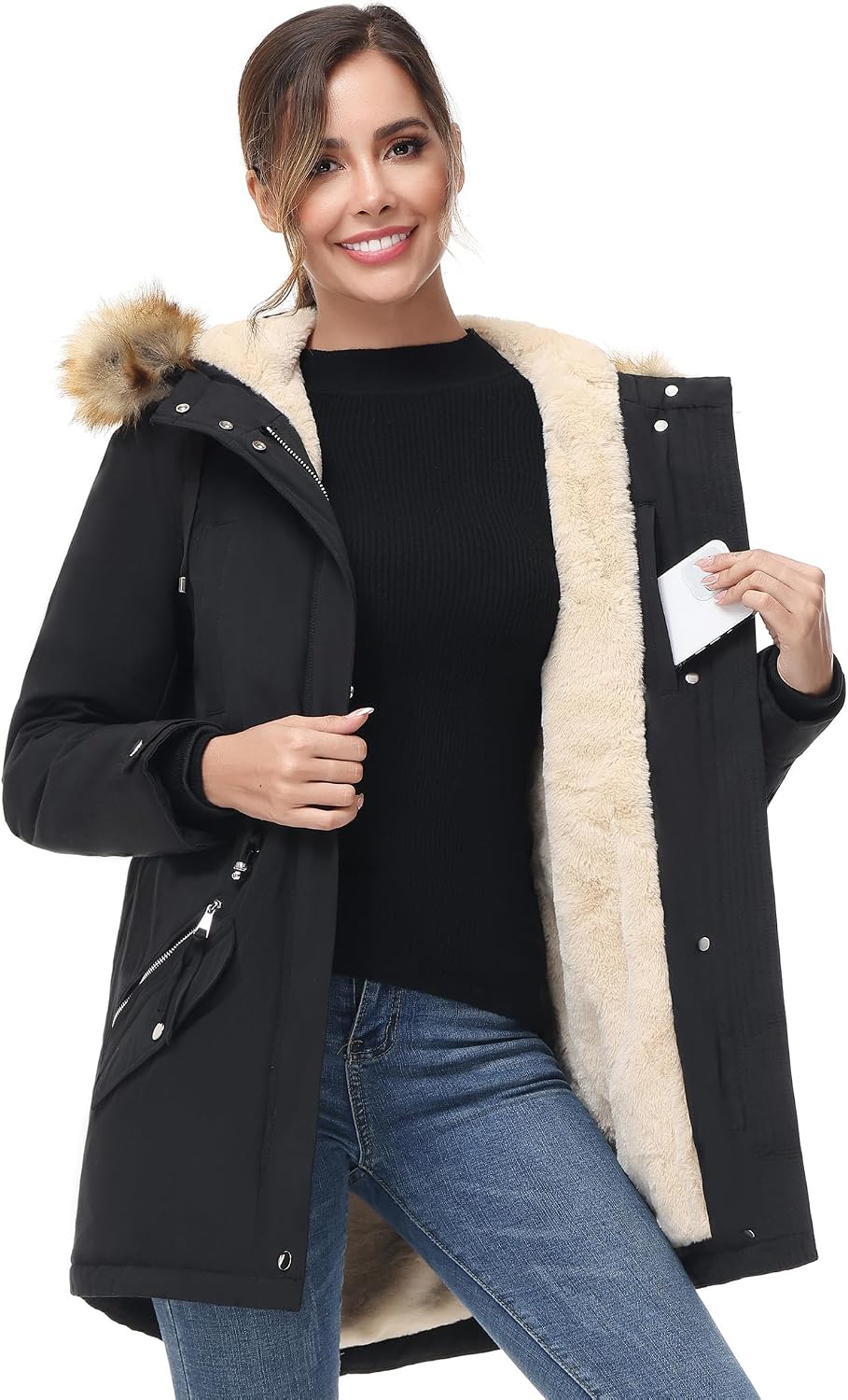 p02_0.jpg Hooded Winter Coat Waterproof Parka Jacket Warm Sherpa image 1