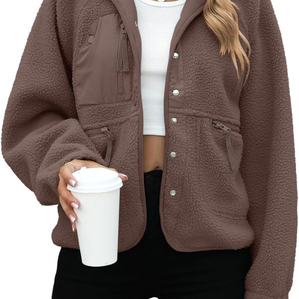 Yanekop Fleece Jacket Fuzzy Long Sleeve Short Winter Coats image 1